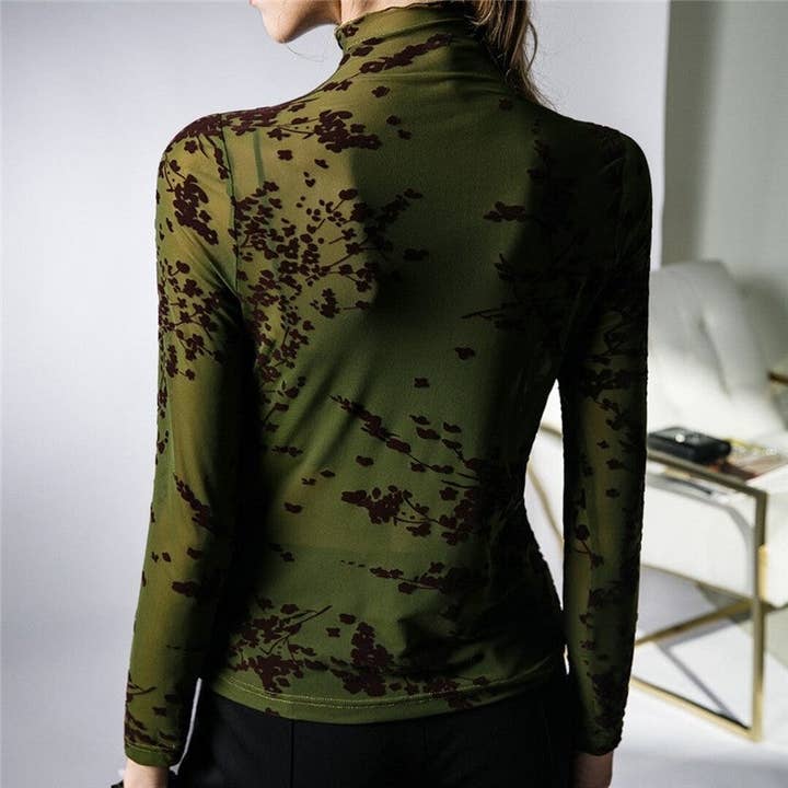 Sheer Trend - Wholesale Blouse – Women’s - Flocked Mesh Sheer Base Shirt5