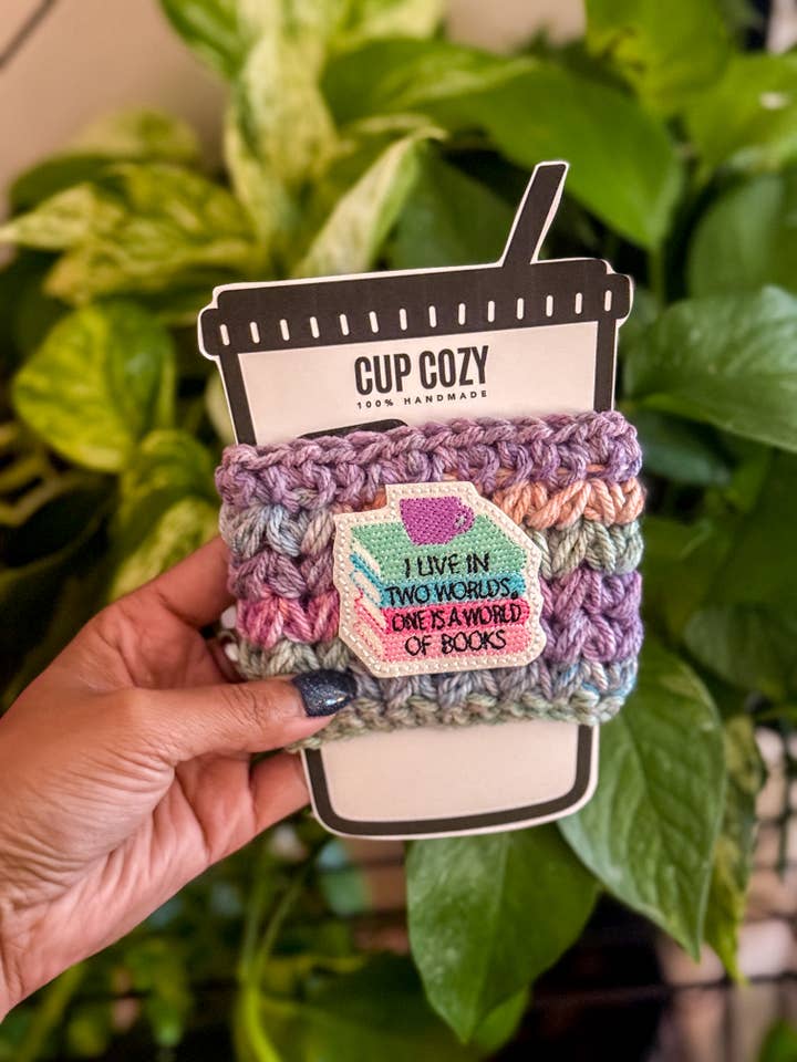 I Live In Two Worlds, One is a World of Books Cup Cozy for wholesale by WanderlustBee