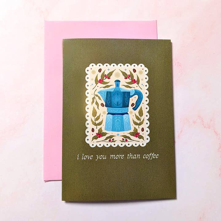 Je t'aime plus que le café | Mini carte de vœux pour la vente par Cheeky Peach Designs
