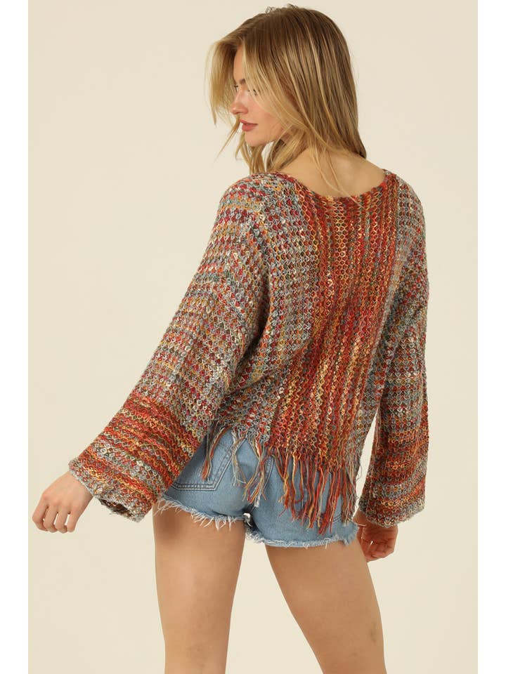 ANGIE - Wholesale Knit Sweater - Women's - XHN03-ASIS V NECK FRINGE HEM PULLOVER SWEATER4