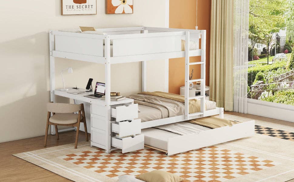 39F Inc. - Wholesale Bed - Full-Over-Full Bunk Bed with Trundle, Storage & Desk – White21