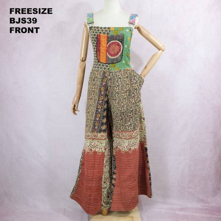 Karma Nepal Crafts - Wholesale Jumpsuit - Women's - Kantha Boho Bell Bottom Jumpsuit3