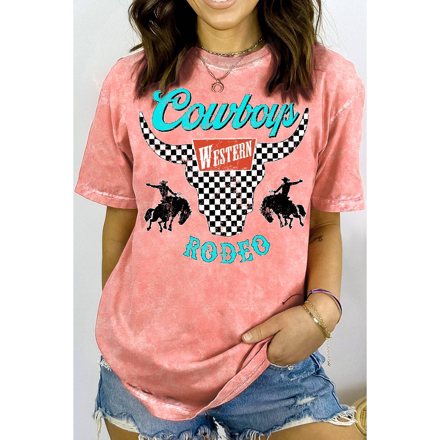 Amused by Blue - Wholesale Screen Printed T-Shirt - Women's - Cowboy Rodeo - Mineral Wash T Shirt3