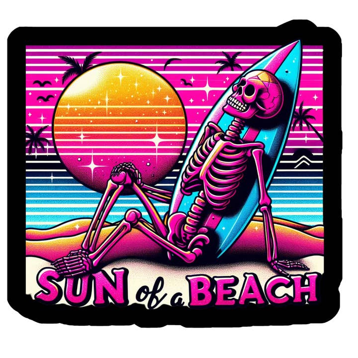 Sun of a beach squared sticker for wholesale by Stick to it creations