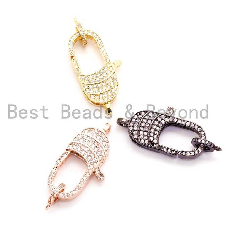 CZ Clear Micro bane Hummer Klo lås, Cubic Zirconia lås/Stik/Link, Sort CZ lås, 34x15mm, sku #H49 for engroshandel hos BestBeads&Beyond