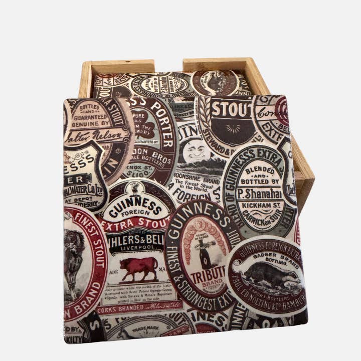 Étiquette d'archive Guinness - Ensemble de 4 sous-verres en céramique pour la vente par James Trading Group INC