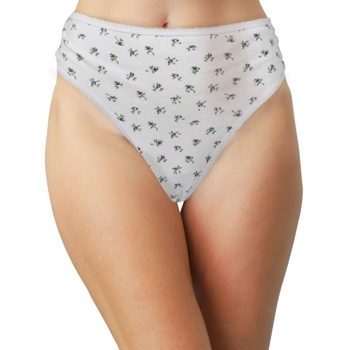 Teri Lingerie – Großhandel Unterwäsche – Damen – Bedruckter Baumwoll-String mit hohem Bund und Picot-Besatz, XS-2X