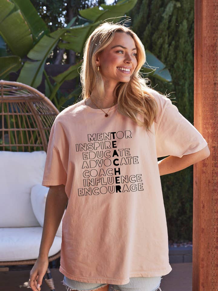 TEACHER Oversized Mineral Washed Graphic Top for wholesale by OAT COLLECTIVE
