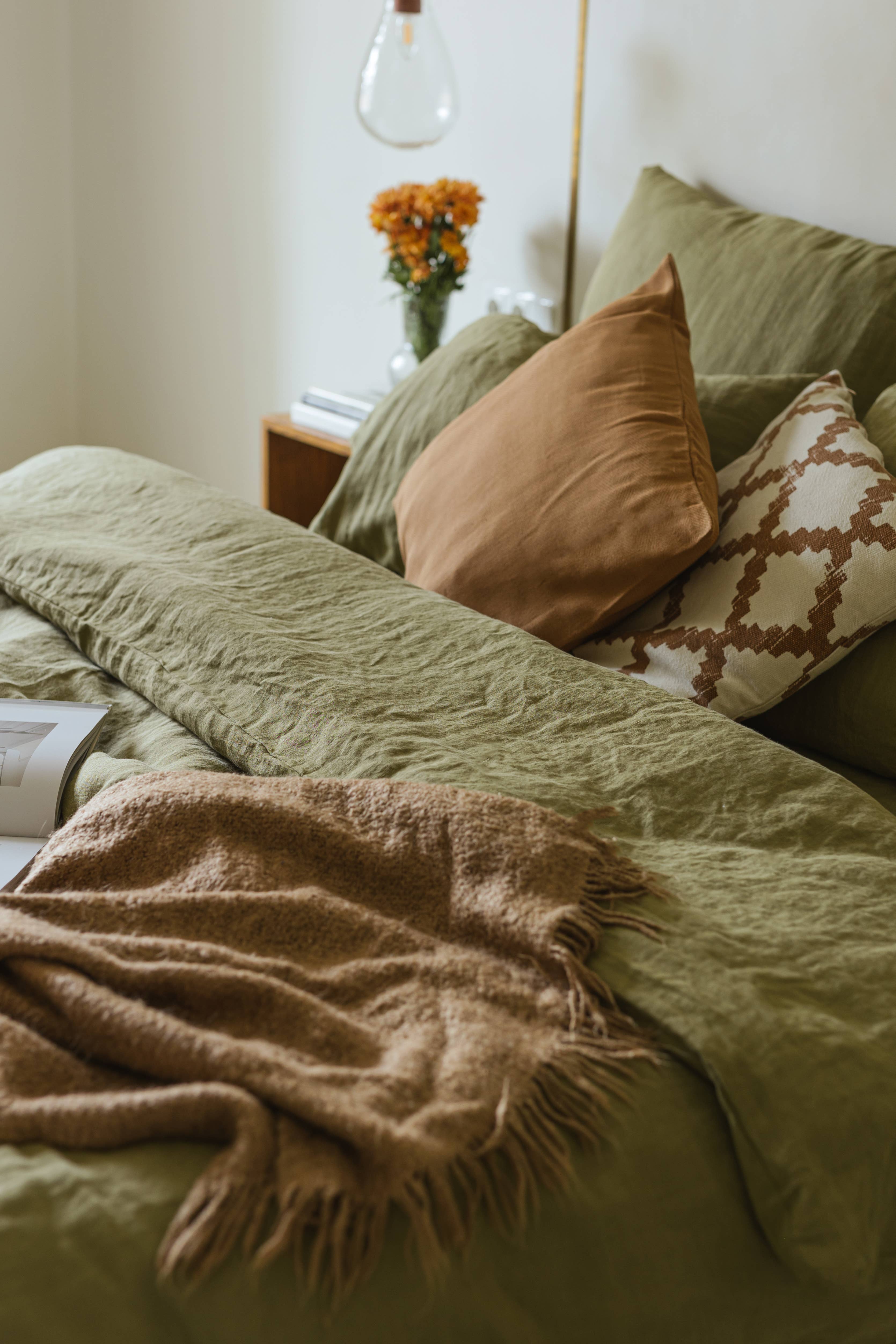 Linen Spells – wholesale Påslakan – Olivgrönt tvättat linne påslakan1