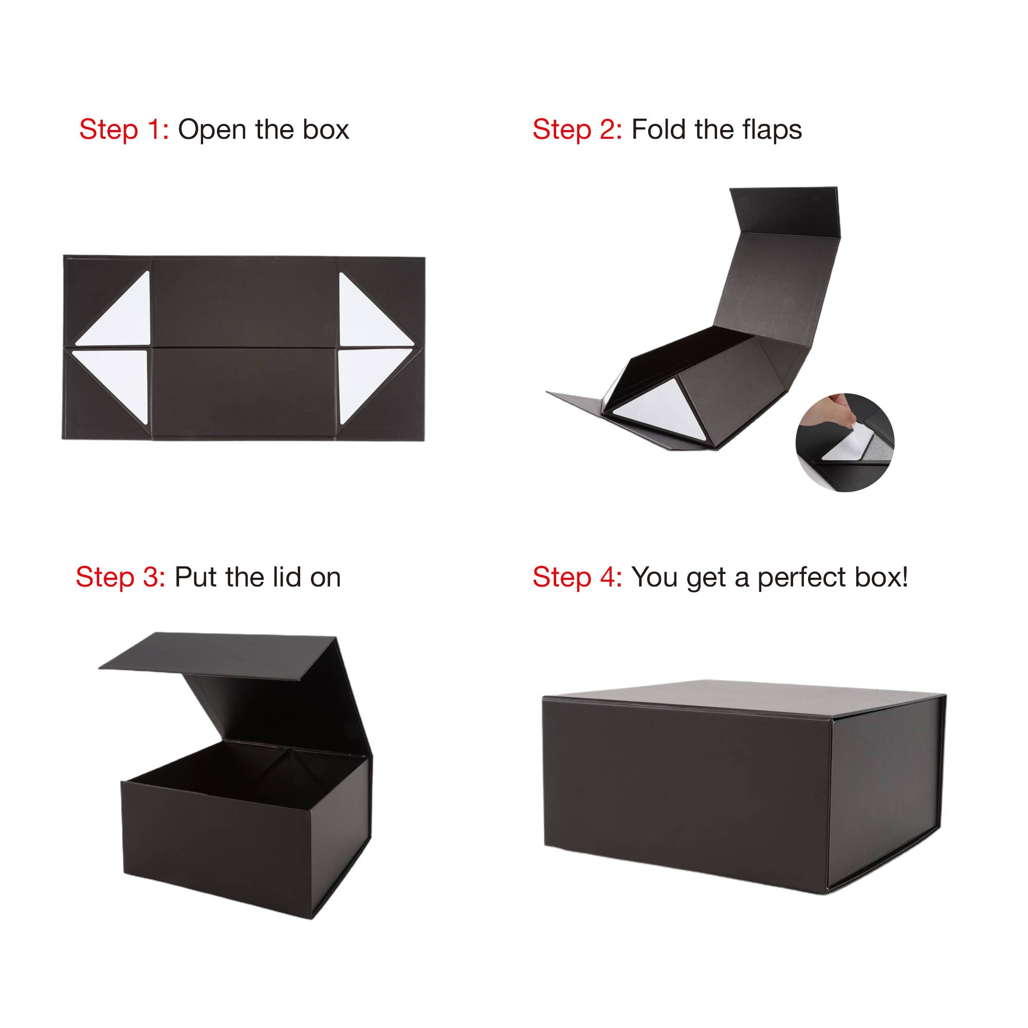 LA Ribbons Wholesale – wholesale Presentbox – 20 cm x 20 cm x 10 cm hopfällbar presentask med magnetiskt fyrkantigt lock | Svart5