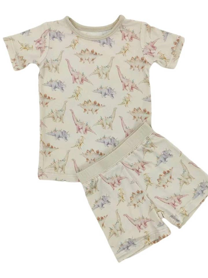 Floral Dino Bamboo Shorts Set for wholesale by Little One Shop