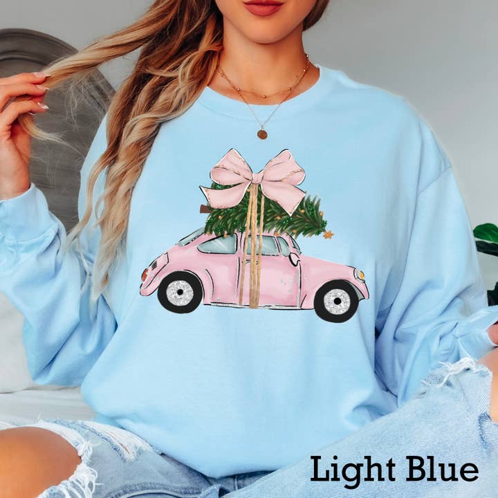 Shoppe SHC - Wholesale Graphic sweatshirt – Women’s - Pink Christmas Car Christmas 2025 Long Sleeve Shirt | Gildan12