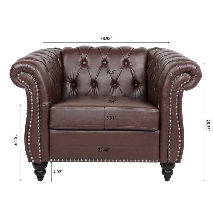 39F Inc. - Wholesale Chair - 84.65''BLACK PU Rolled Arm Chesterfield 3 Seater Sofa,6Color42