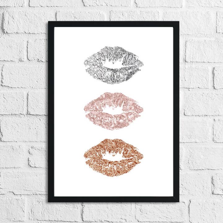 3 Metallic Kiss Lips Dressing Room Simple Wall Decor Print for wholesale by WinsterCreationsâ„¢