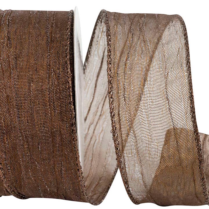 Crushed Mesh Elegance Wired Edge, Chocolate Brown, 1.5 In for wholesale by RELIANT RIBBON