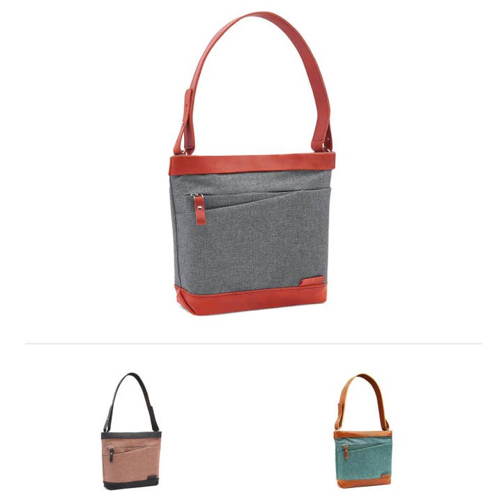 “Jodie” fabric & leather handbag for wholesale by Thielemann Leather Manufacturer