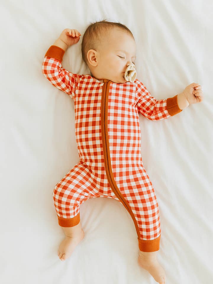 2-vägs dragkedja romper - Rutigt gingham - Bambu baby - Fotpyjamas för wholesale av Polished Prints