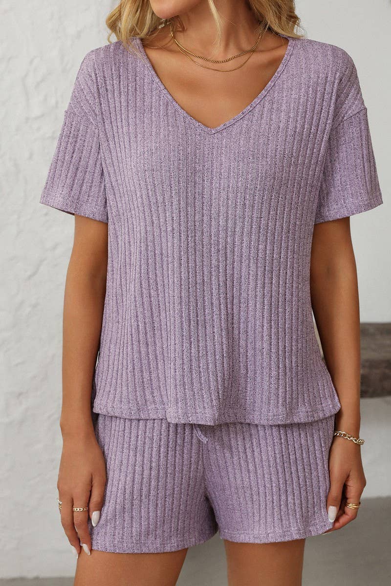 NINEXIS - Vente Ensemble de vêtements d'intérieur – femme - ENSEMBLE DE MAISON À MANCHES COURTES RAYÉ DE COULEUR UNIE CWSTB16631