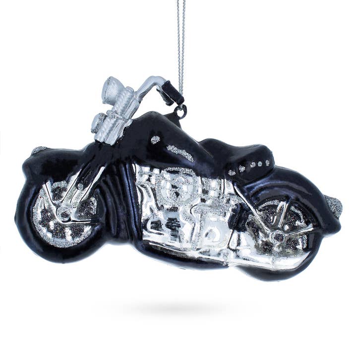 Black & White Motorcycle Glass Ornament for wholesale by BestPysanky