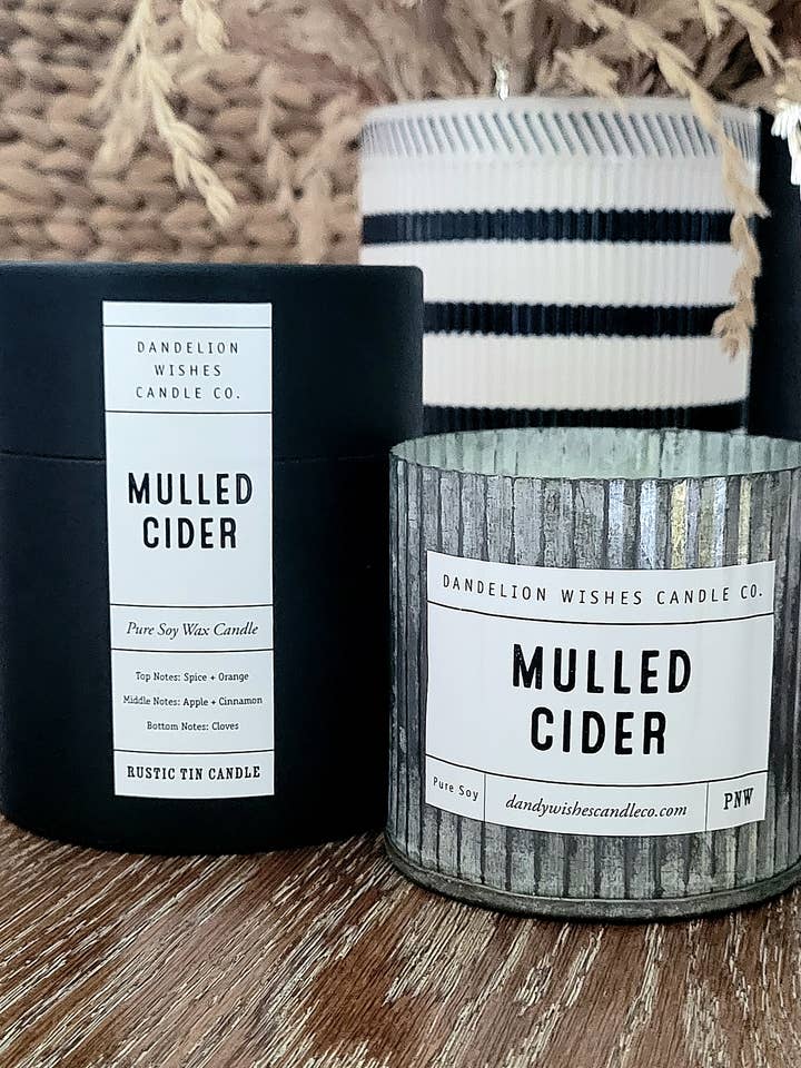 Rustic Galvanized Tin Candle in Matte Black Paper Tube & Lid for wholesale by Dandelion Wishes Candle Co.