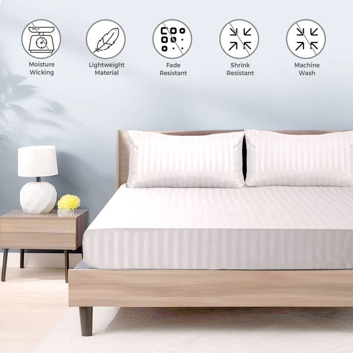 Cotton Passion - Wholesale Fitted Sheet - Satin Stripe Deep Pocket Fitted Sheets Deep Up to 25cm26