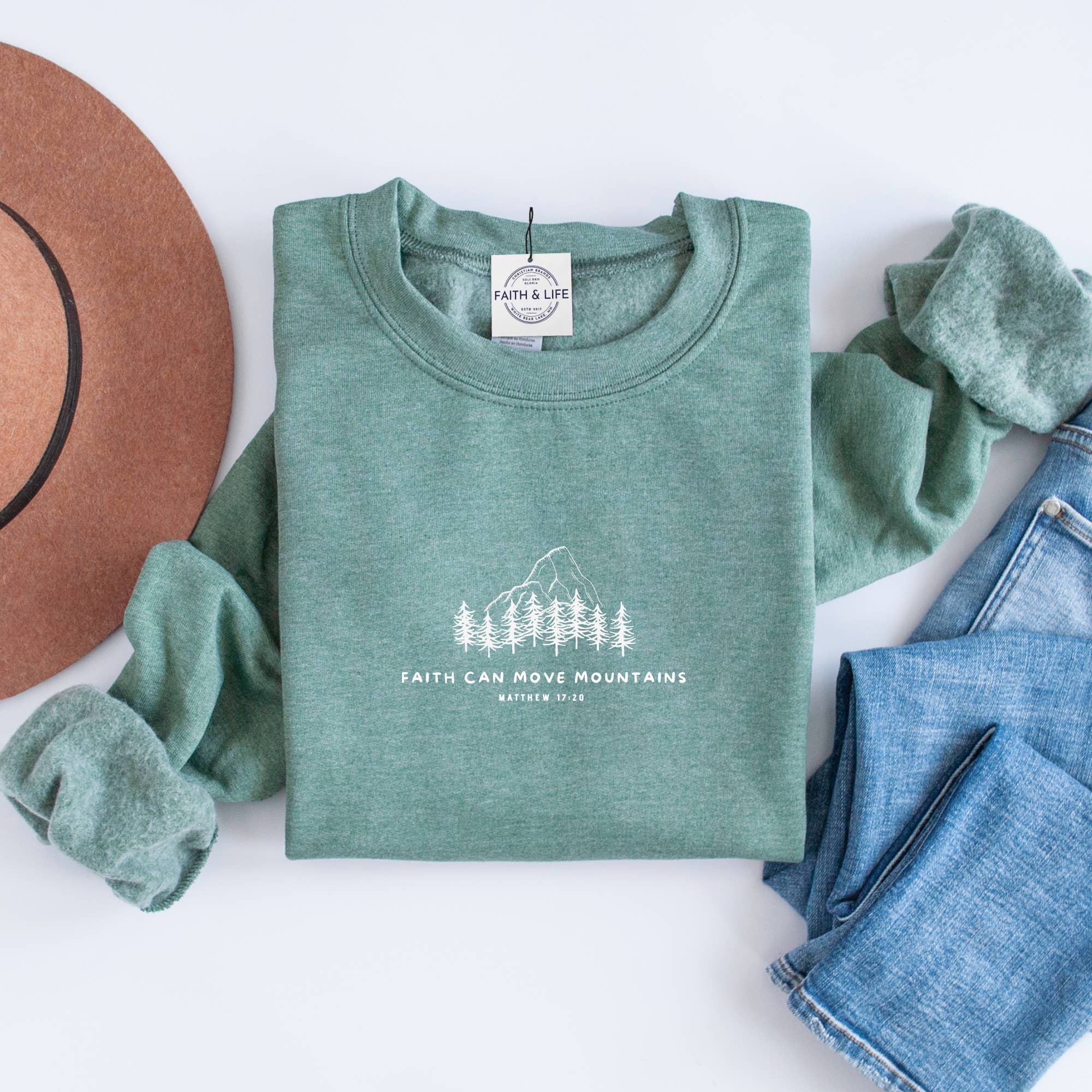 Faith & Life Christian Brands - Wholesale Graphic Sweatshirt - Women's - Faith Can Move Mountains Crewneck Sweatshirt