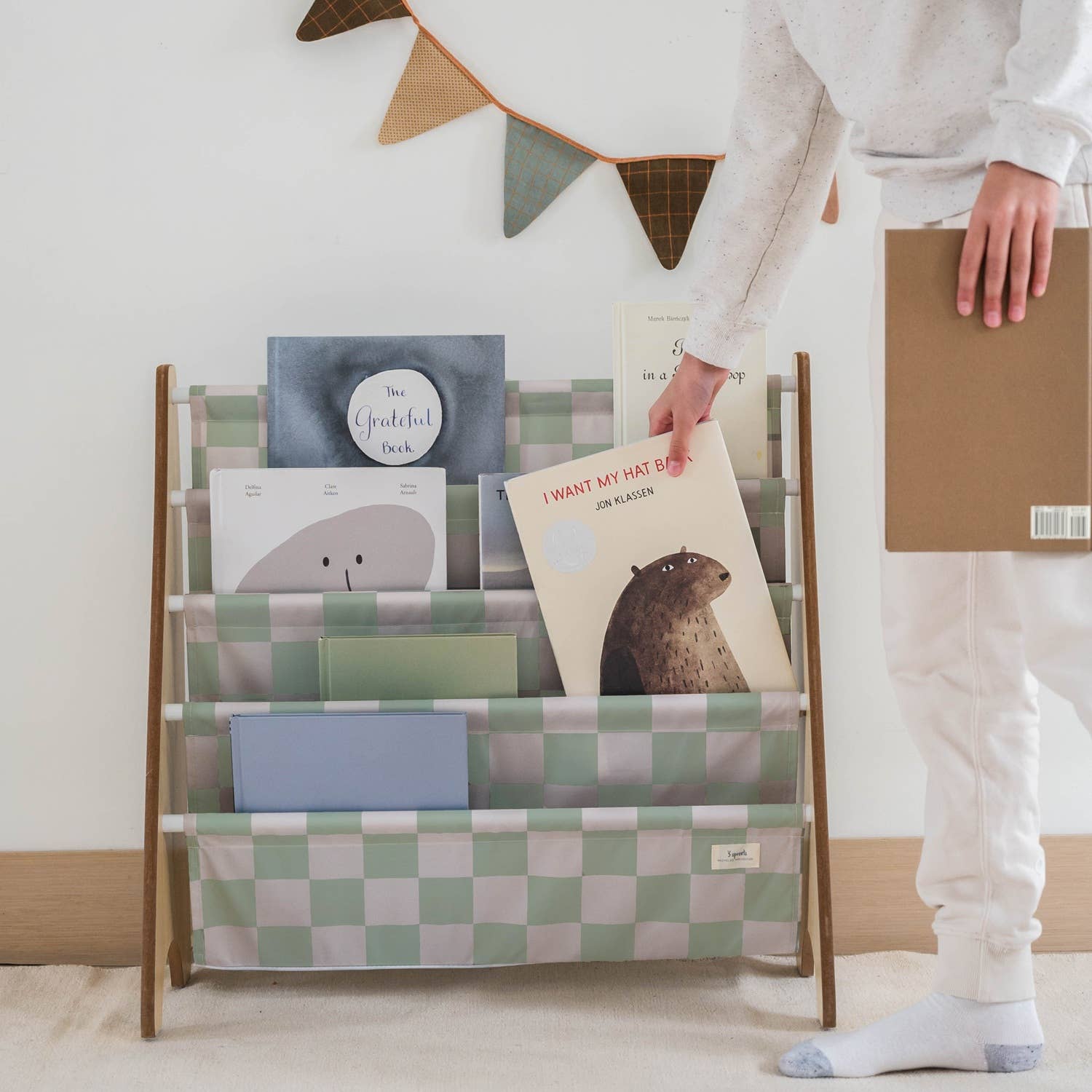 3 Sprouts - Vente Bibliothèques - Bibliothèque pour enfants avec tissu recyclé - Motif damier6