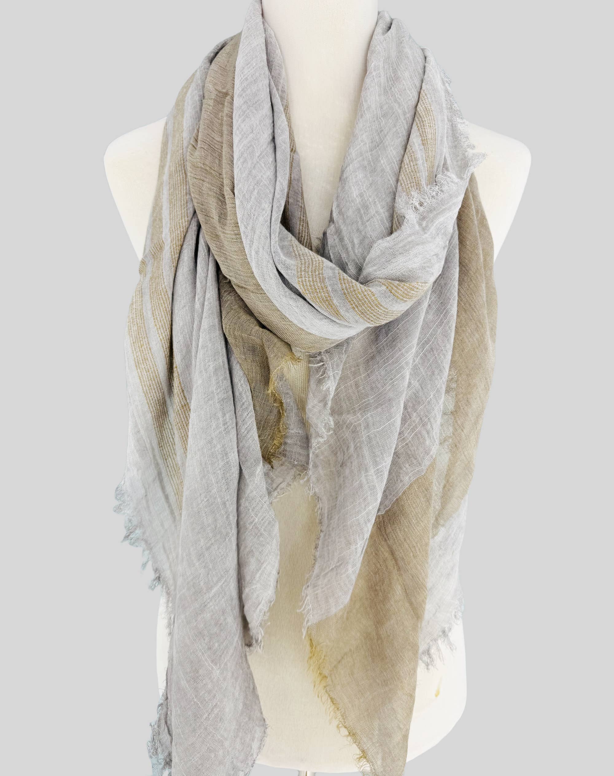 JC Sunny Fashion - Wholesale Scarf - Women's - Classic Vintage Stonewash Stripe-Trimmed Scarf5