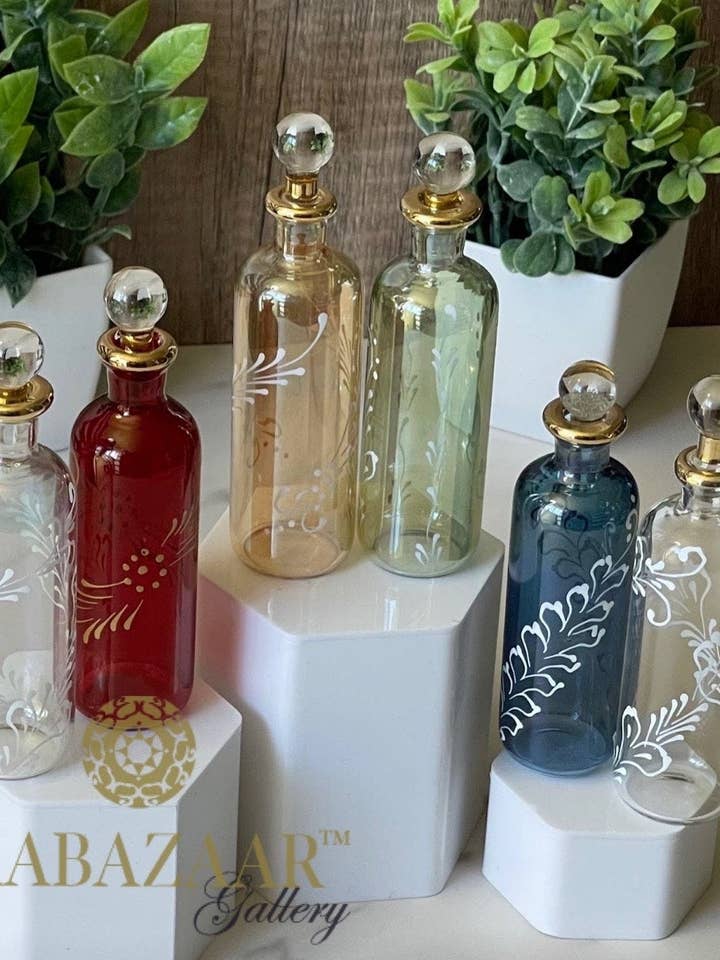 Frasco de Perfume Lego Egípcio Cilíndrico W/14 K Dourado Trim & Mand Paint por atacado de Arabazaar Gallery LLC