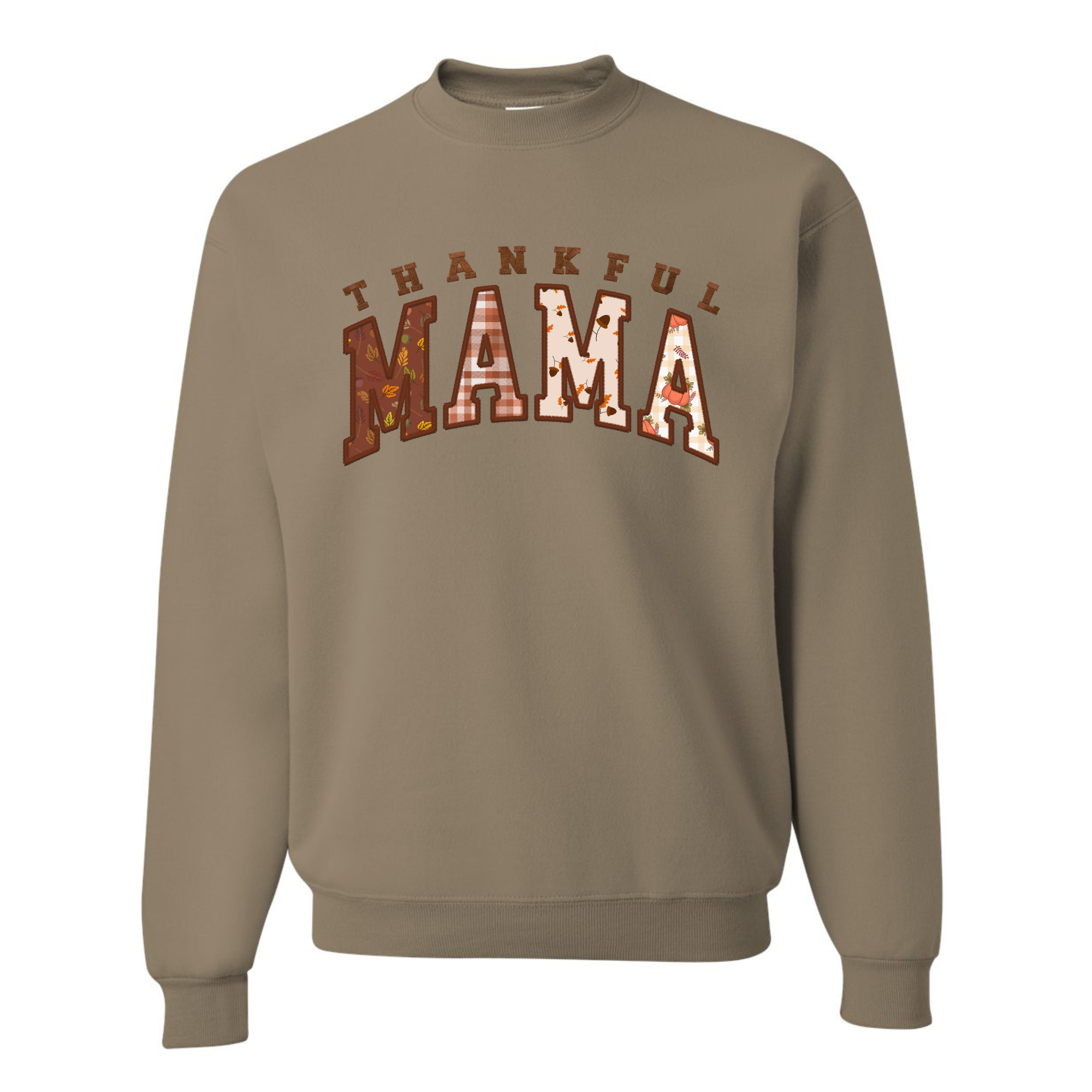 Scripted Pearl - Wholesale Sweatshirt - Women's - Thankful Mama Faux Embroidery Fall Crewneck Sweatshirt6