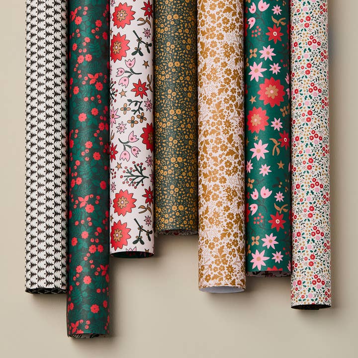 Lucy says I do - Wholesale Flat Wrap - Little Flower and Star Christmas Gift Wrap double sided