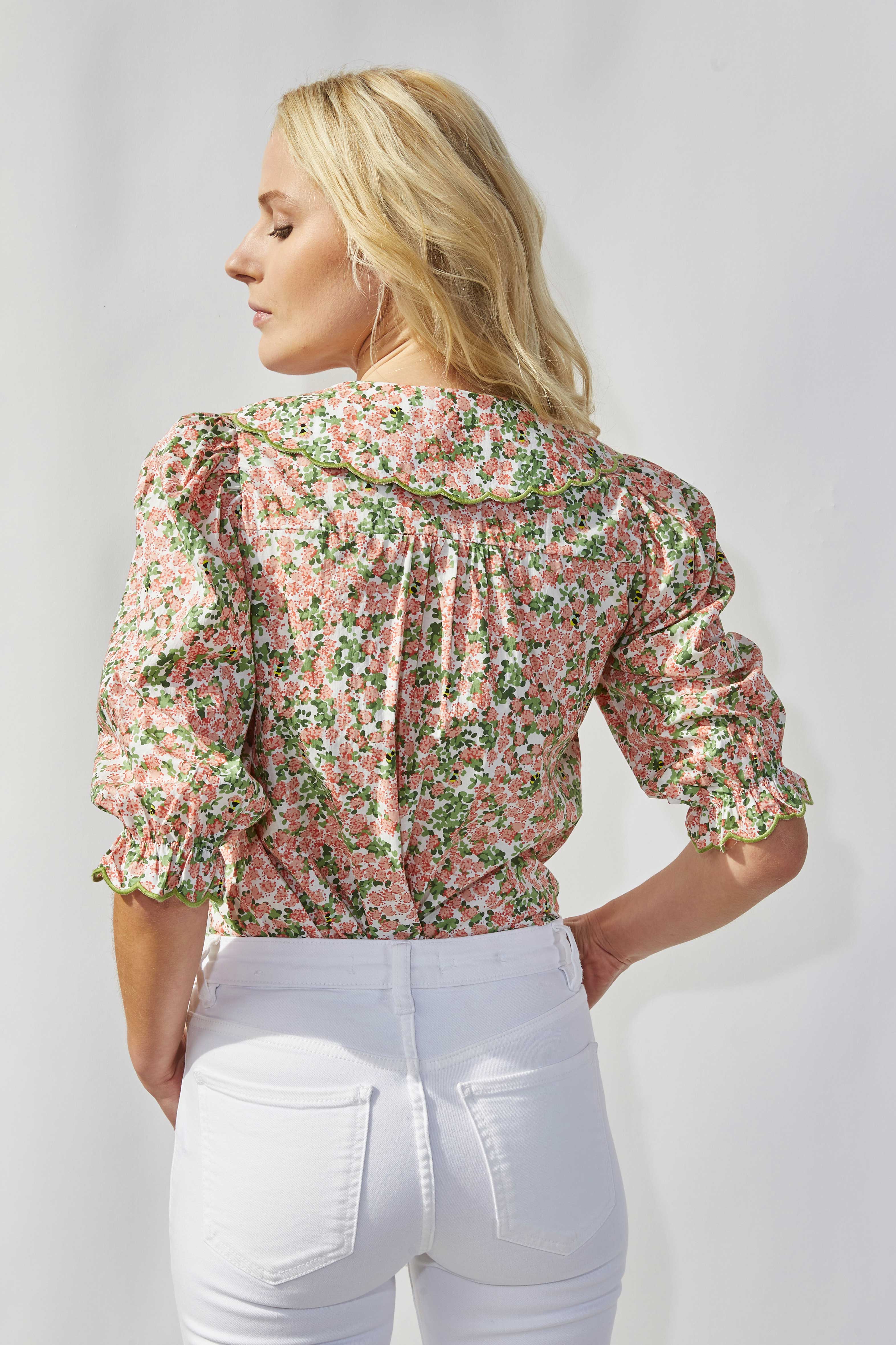 ELLI WHITE - Wholesale Blouse - Women's - 3/4 Sleeve Floral Printed Cotton Blouse2
