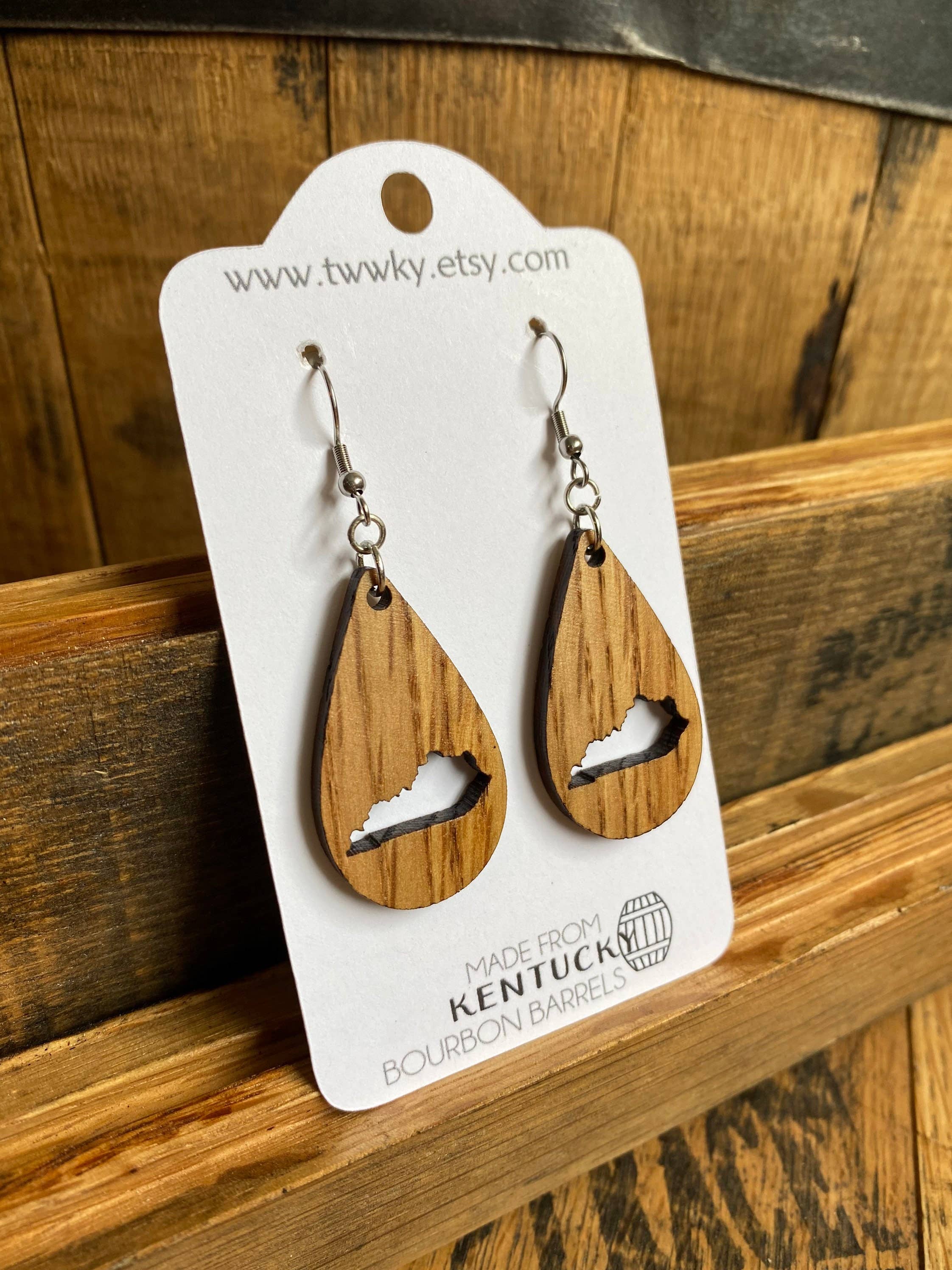 TWWKY - Wholesale Dangle Earrings - Kentucky Bourbon Barrel Reclaimed Wood Dangle Earrings6