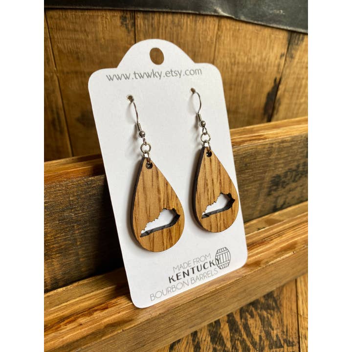 TWWKY - Wholesale Dangle Earrings - Kentucky Bourbon Barrel Reclaimed Wood Dangle Earrings6