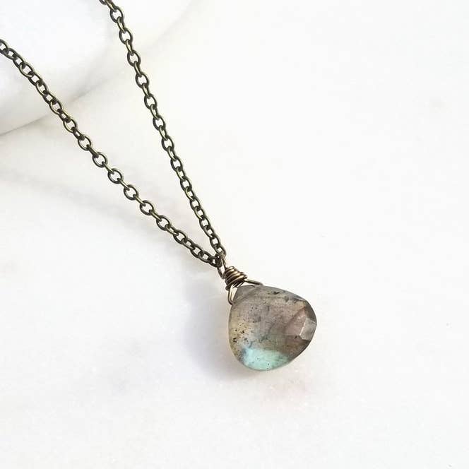 Labradorite Gemstone Necklace Simple Colorful Pendant for wholesale by Edgy Petal Jewelry