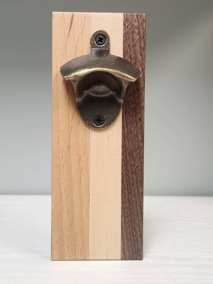 Magnetic Fridge Mount Wood Bottle Opener for wholesale by ARKANSAS WOOD DOORS INC