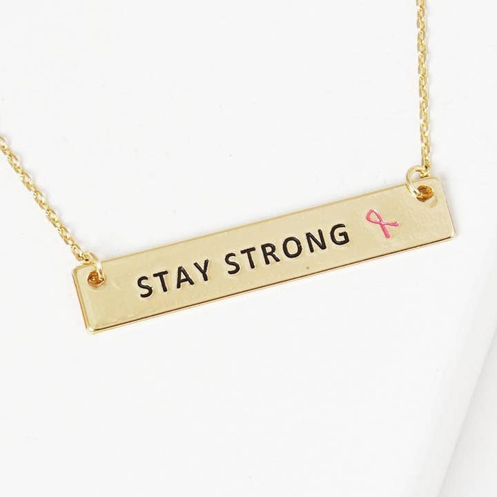 Breast Cancer Awareness "STAY STRONG" Necklace for wholesale by OHBOOBA DESIGN