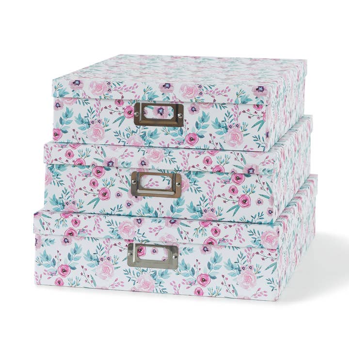 Soul & Lane - Wholesale Decorative Box - Set of 3 Floral Decorative Boxes with Lids for Documents0