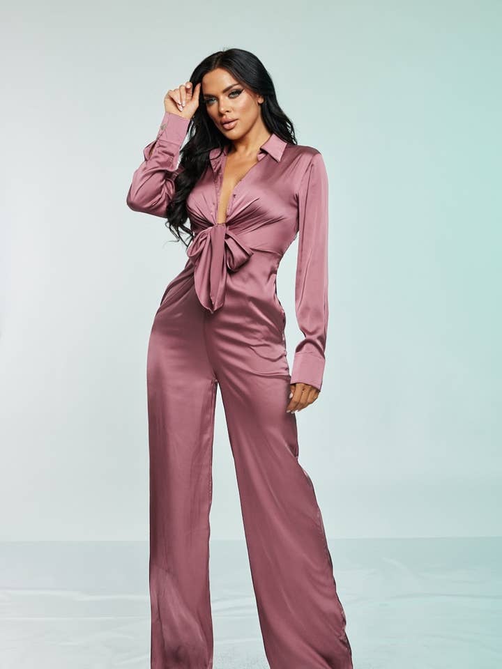 WFFS - Wholesale Jumpsuit - Women's - Long Sleeve Satin Jumpsuit