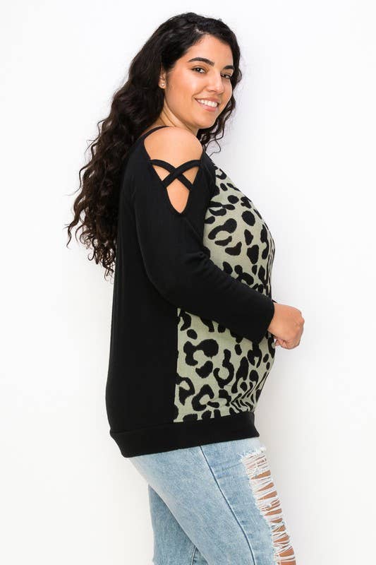 A.gain – Großhandel Strickoberteil – Damen – 10766LP561 - COLD-SHOULDER-TOP MIT TIERMUSTER IN ÜBERGRÖSSE11