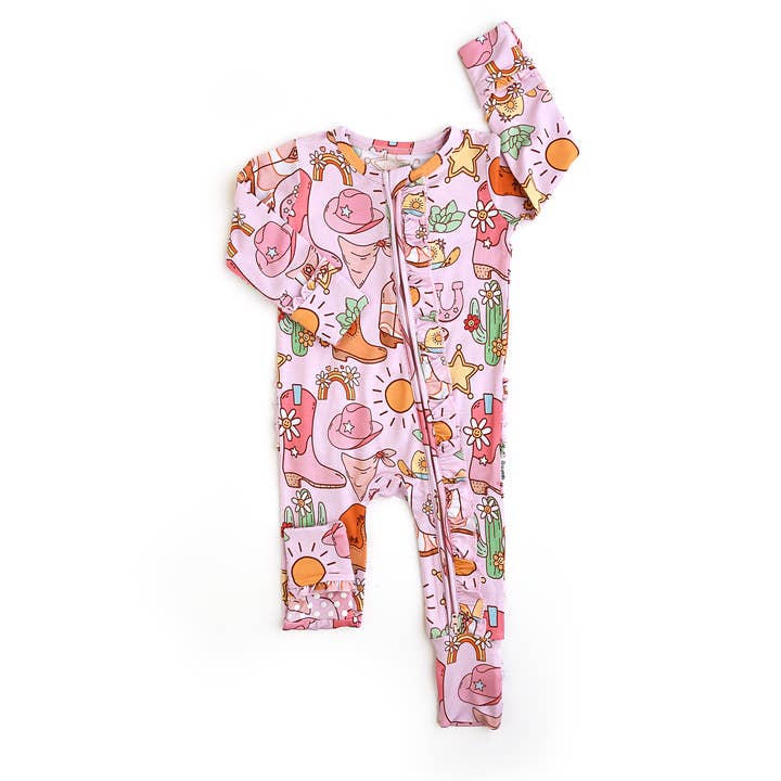 Gigi and Max - Wholesale Jumpsuit - Baby - Lainey RUFFLE ZIP Bamboo Baby Sleepies Little Outfit Western