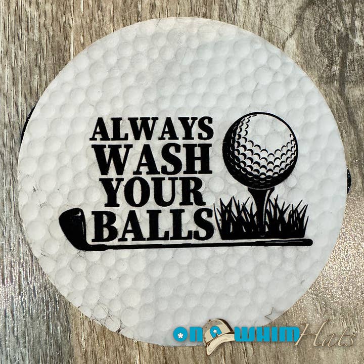 Wash your Balls Golf Leather Iron-On Patch for wholesale by On a Whim Hats