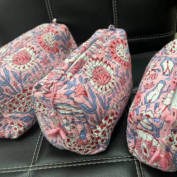 Meghcraft - Wholesale Makeup/Cosmetic Bag - Assorted Block Printed Cotton Cosmetic Bag-Toiletry Bag-3 Pc