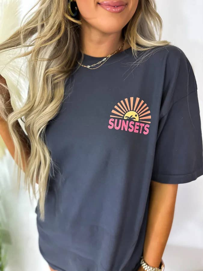Forever Chasing Sunset Graphite Graphic Tee for wholesale by birdie