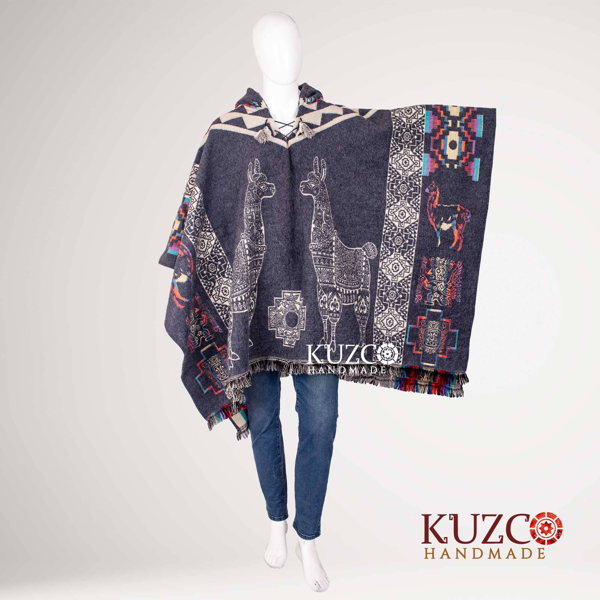 KuzcoHandmade - Wholesale Poncho - Unisex - Unisex Alpaca Wool Poncho with Native American Hood4