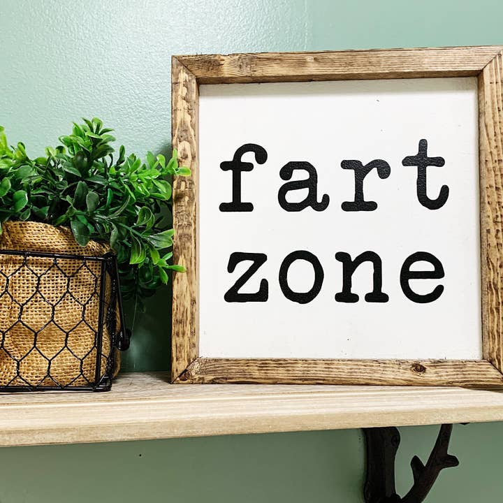 Roots Home Designs - Wholesale Bathroom Sign - Funny Bathroom Wall Decor, Fart Zone, Farmhouse Style Bathroom Sign, Funny Bathroom Home Decor, Rustic Home Decor, Wall Decor