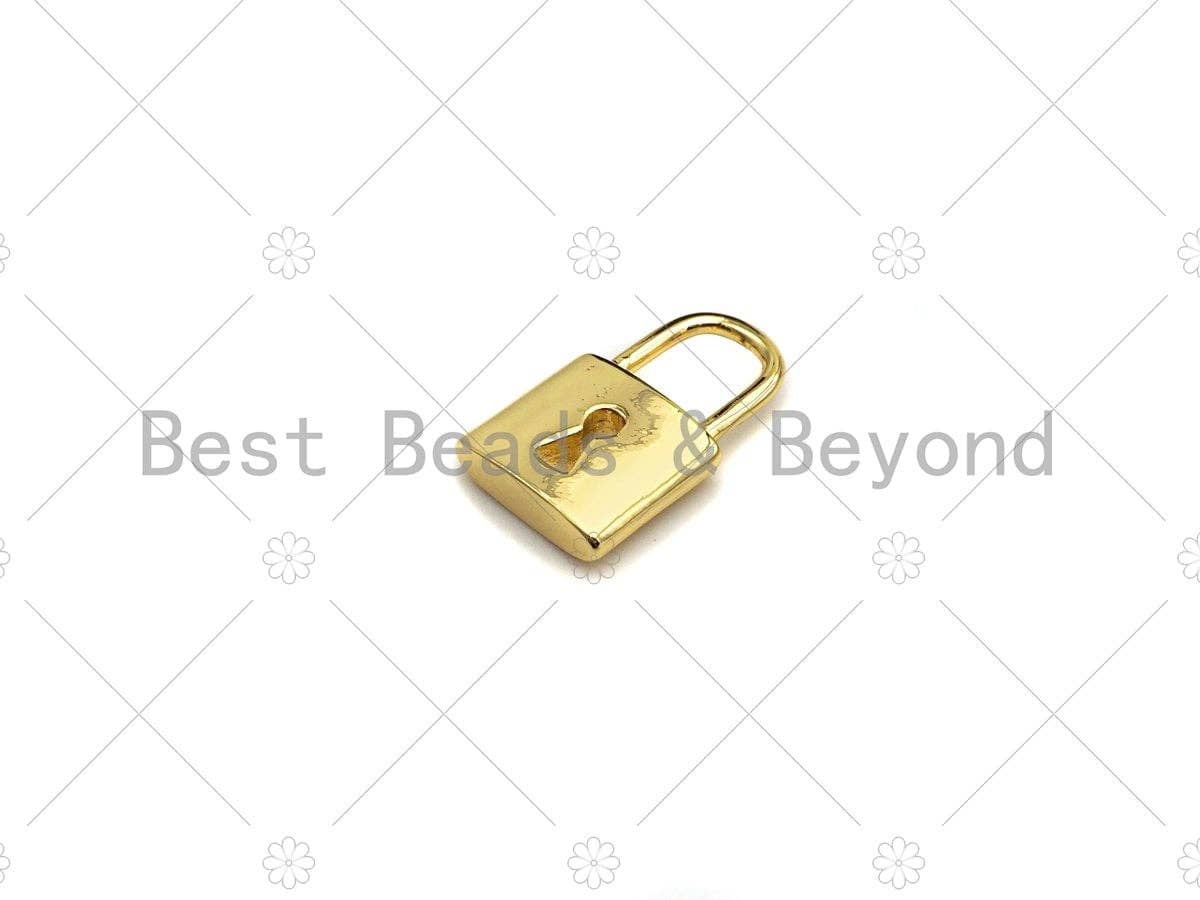 BestBeads&Beyond - Wholesale Individual Charm/Pendant - 18K Shiny Gold Padlock Key Pendant, Gold Lock Charm, Padlock Necklace Bracelet Charm, 11x18mm, Sku#LK072