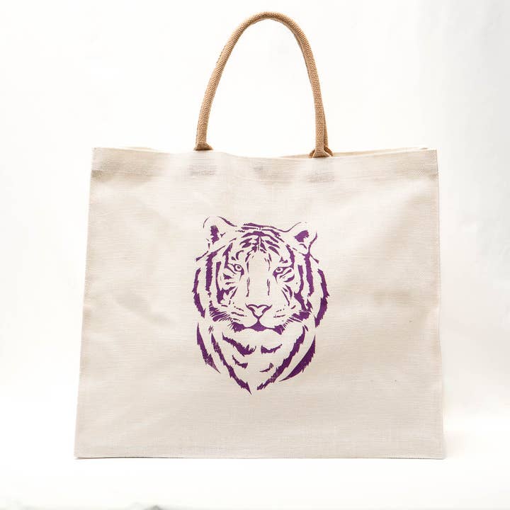 Easy Tiger Carryall Tote White/Purple 22x19x8 for wholesale by The Royal Standard