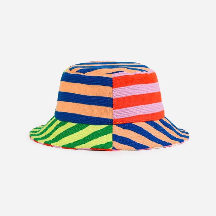 Peach Cobalt Super Stripe Bucket Hat for wholesale on Faire2