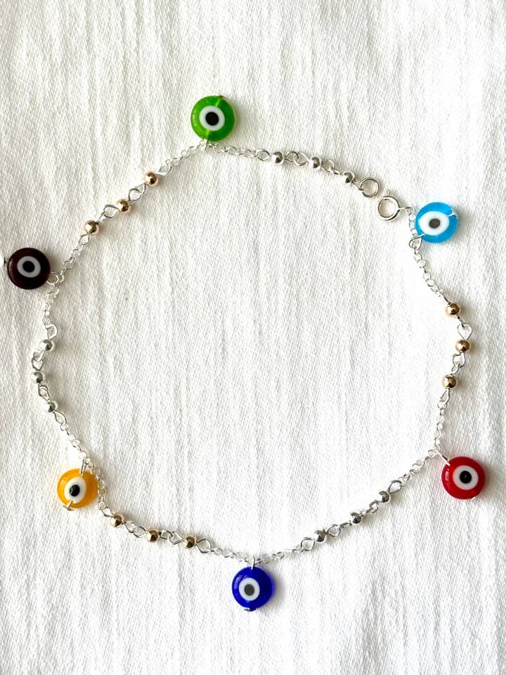 Evil Eye Bracelet-Anklet Silver 925 and 8K gold laminated for wholesale by QURI